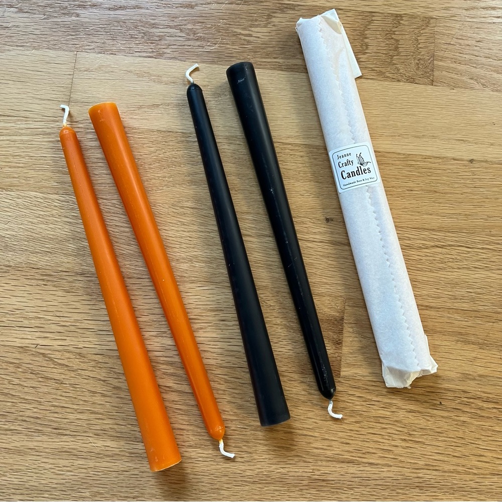 🎃Dripless Taper Candles, Soy & Beeswax, Unscented-2 Pairs, orange & charcoal